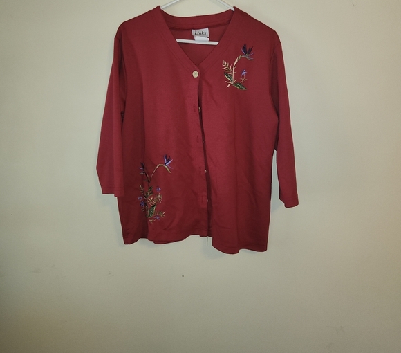 Link Sweaters - Link Deep Red Embroidered Top